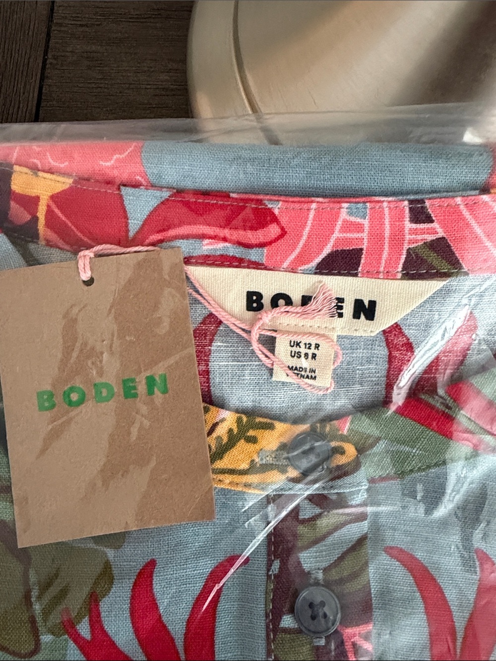 Boden Tropical Print Long-Sleeve Midi Dress in Aqua, Pink and Green - Picture 6 of 6